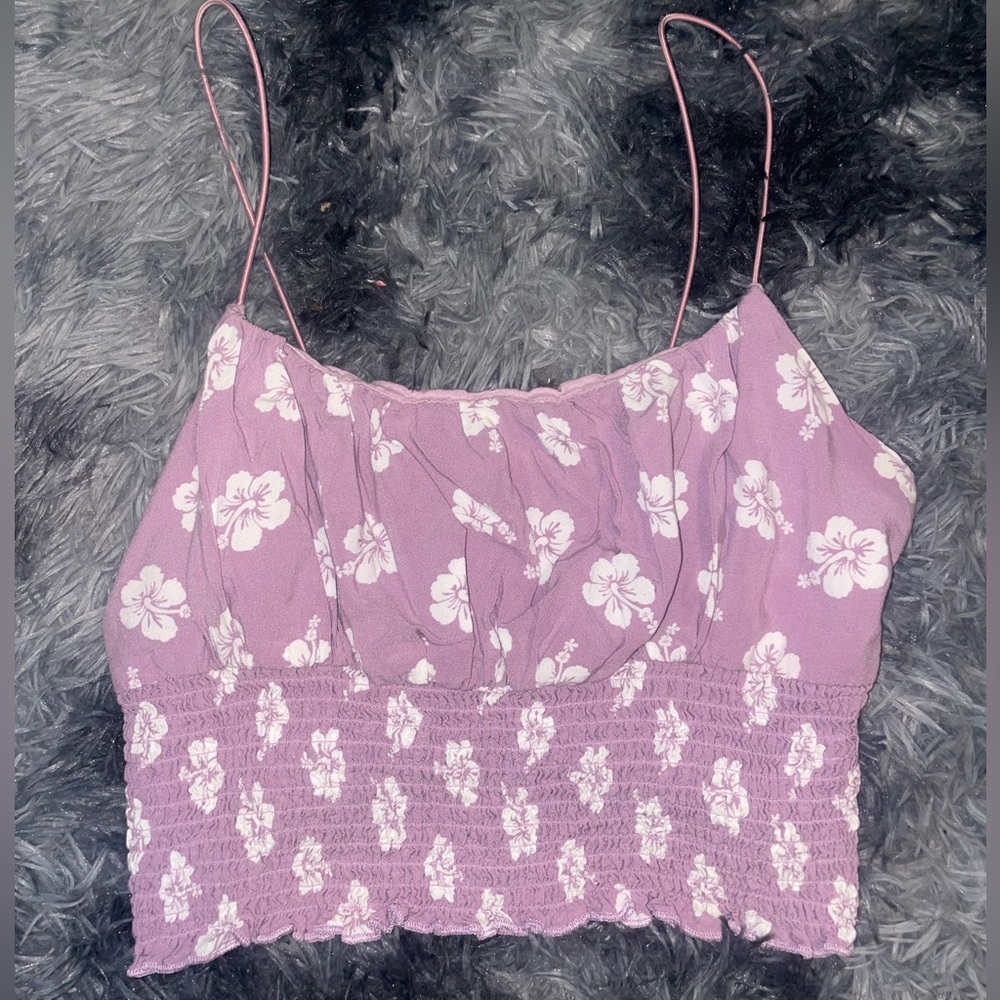 LA hearts floral purple and white crop top